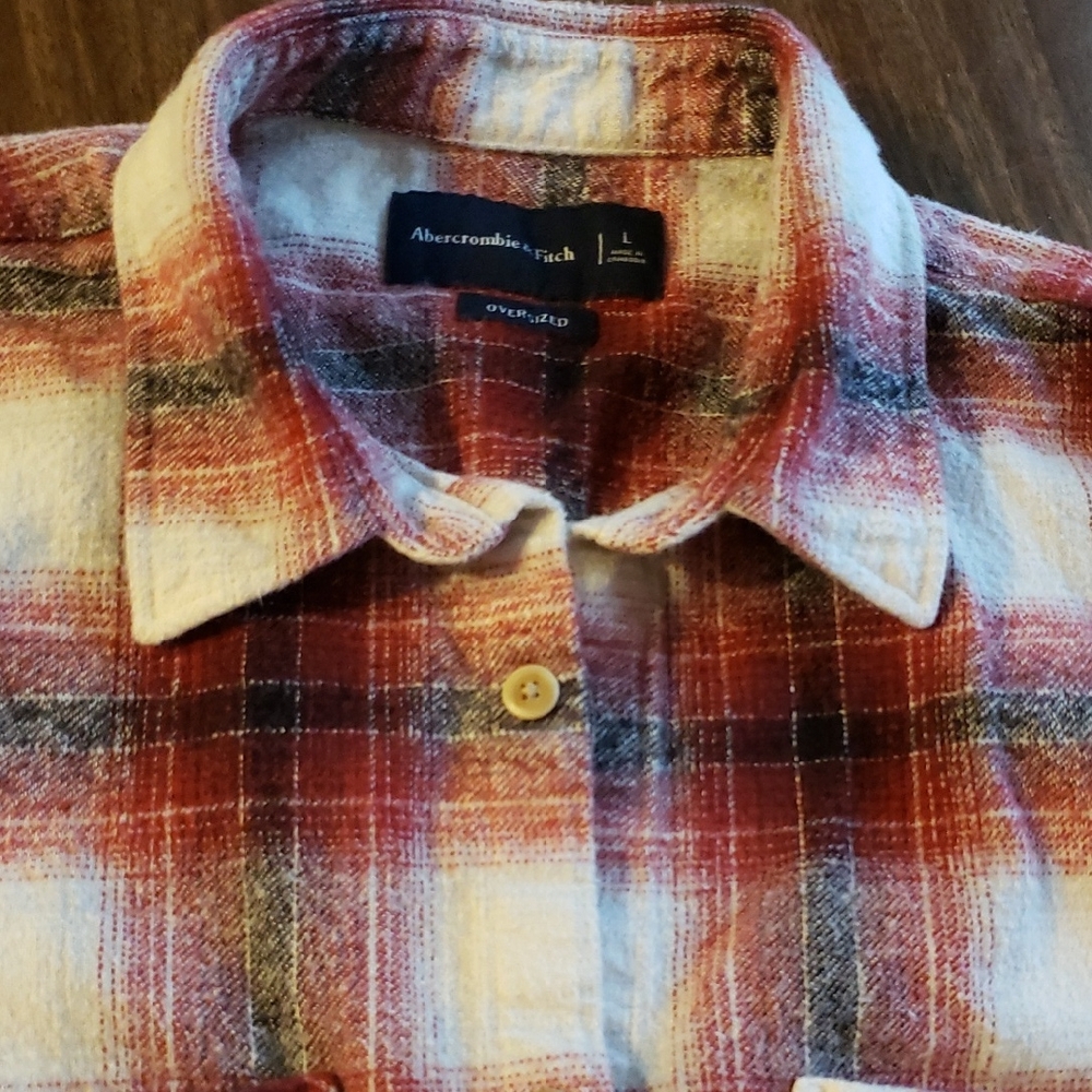 Abercrombie & Fitch Men's Red and White Checkered Shirt L